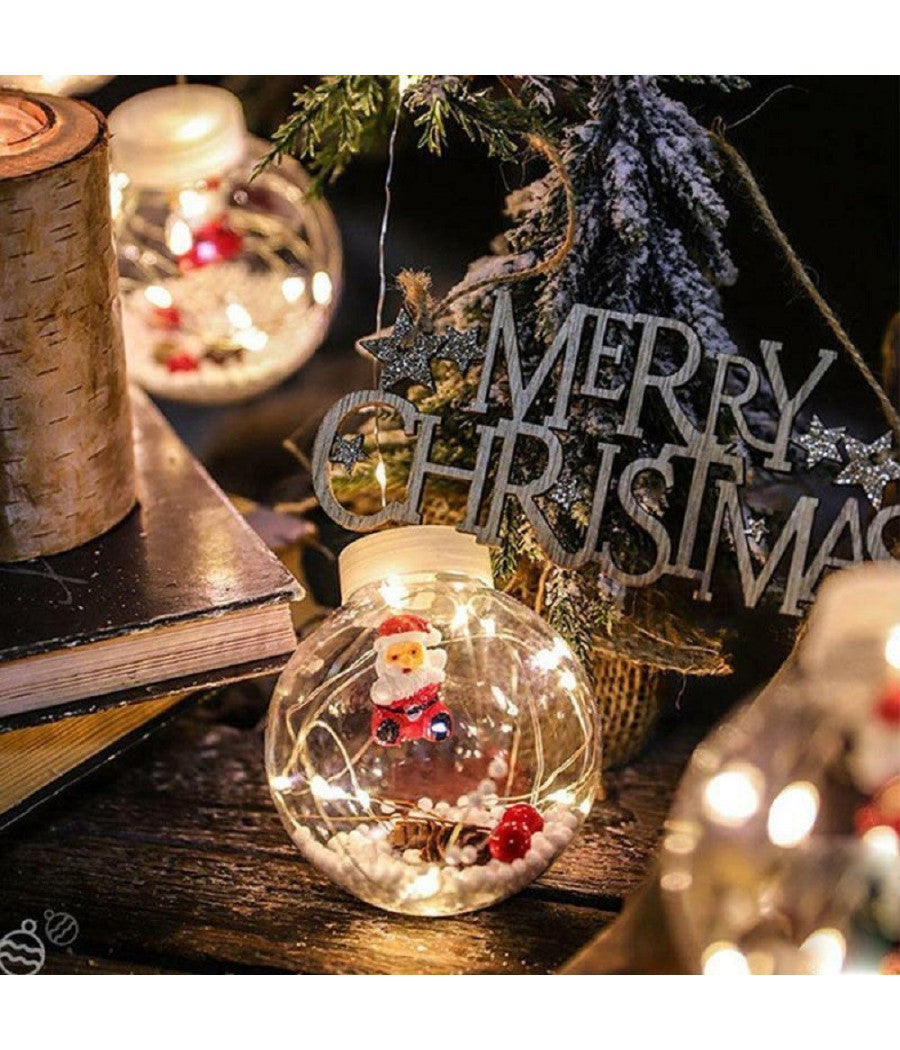 Luci Di Natale 10 Sfere Babbo Natale Tenda Natalizia Luminosa Luce Bianca Fredda         