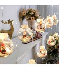 Luci Di Natale 10 Sfere Babbo Natale Tenda Natalizia Luminosa Luce Bianca Fredda         