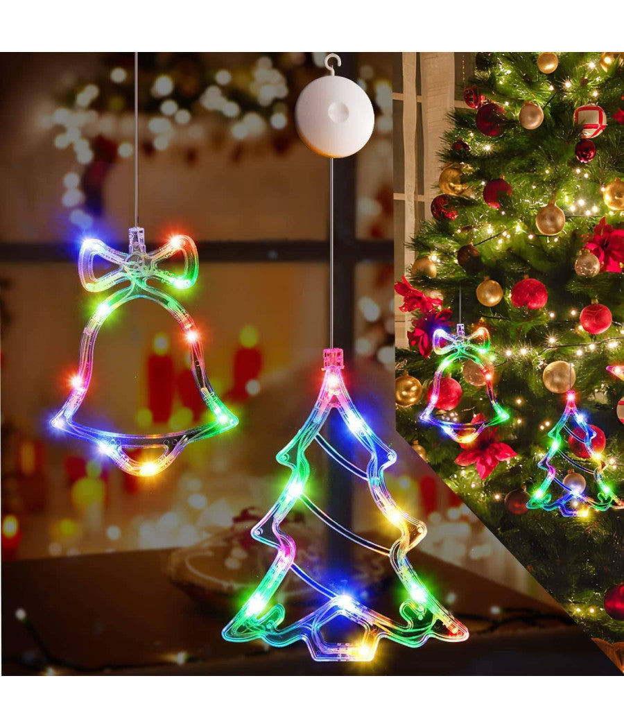 Luci Di Natale A Batteria Con Ventosa Tenda Luminosa X Vetro Finestra Multicolor         
