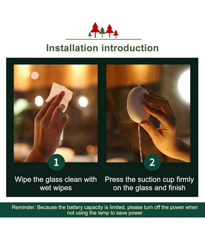 Luci Di Natale A Batteria Con Ventosa Tenda Luminosa X Vetro Finestra Multicolor         