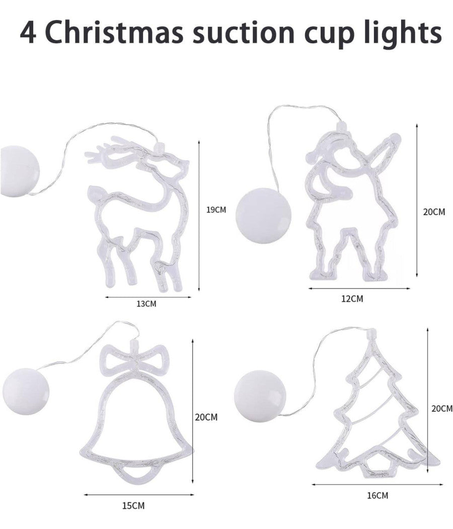 Luci Di Natale A Batteria Con Ventosa Tenda Luminosa X Vetro Finestra Multicolor         