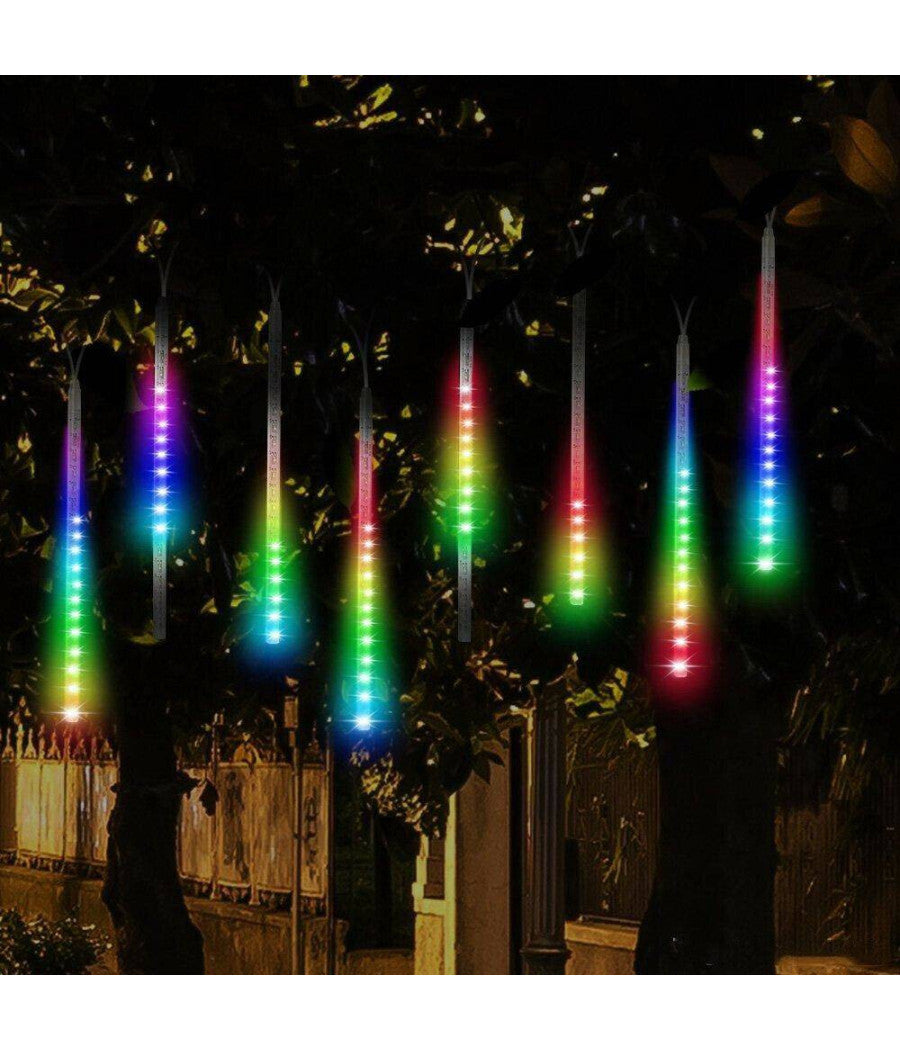 Luci Di Natale Da Esterno Natalizie Led Effetto Pioggia Stella Cadente Multicolor         