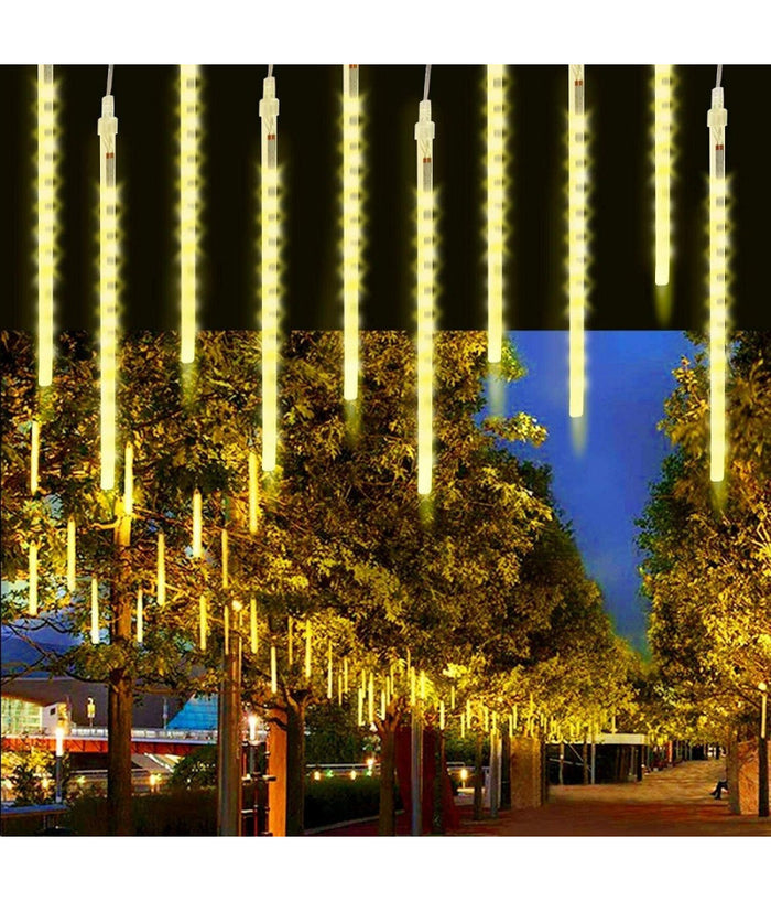 Luci Natale Da Esterno Natalizie Led Effetto Pioggia Stella Cadente Bianco Caldo         
