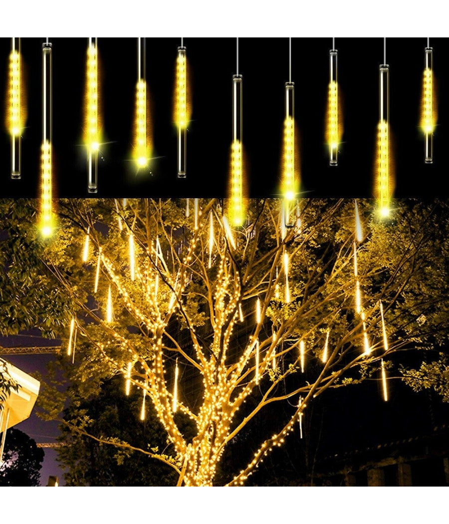 Luci Natale Da Esterno Natalizie Led Effetto Pioggia Stella Cadente Bianco Caldo         
