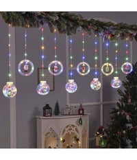 Luci Natalizie 3d 3mt Tenda Usb Interni Rgb Anelli Con Figura Natale Decorazione         