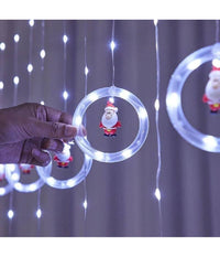 Luci Natalizie 3d 3mt Tenda Usb Interni Rgb Anelli Con Figura Natale Decorazione         