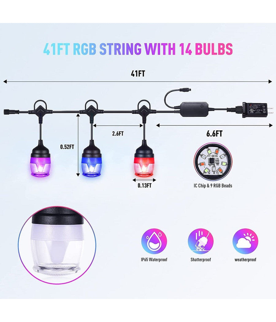 Luci Per Esterni A Led Rgb 14 Lampadine Dimmerabili Sincronizzate Impermeabili         