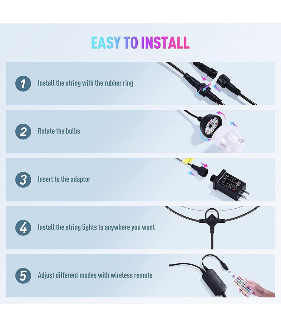 Luci Per Esterni A Led Rgb 14 Lampadine Dimmerabili Sincronizzate Impermeabili         