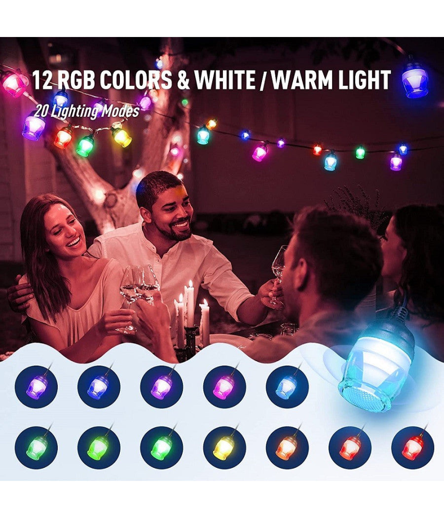 Luci Per Esterni A Led Rgb 14 Lampadine Dimmerabili Sincronizzate Impermeabili         