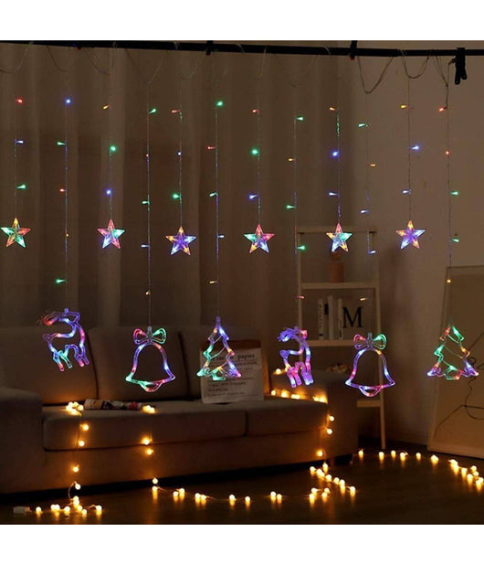 Luci Tende Led 12 Lampade Campane Alberi Natale Decorazioni A Corrente Multicolore         
