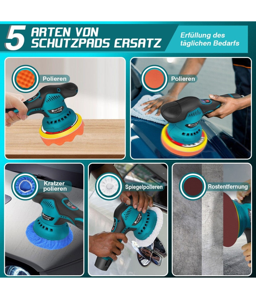 Lucidatrice Rotorbitale 2 Batterie 12 V 2000 Mah 8 Velocità  Levigatrice Per Auto         