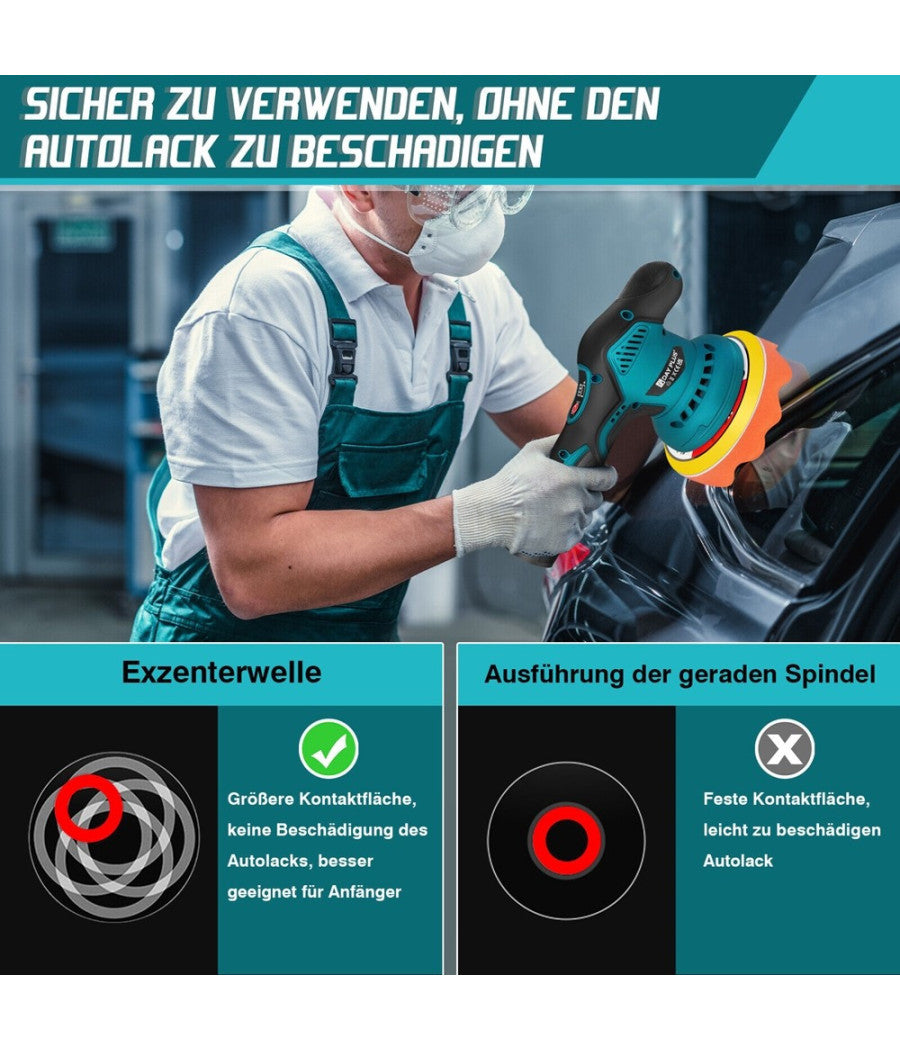 Lucidatrice Rotorbitale 2 Batterie 12 V 2000 Mah 8 Velocità  Levigatrice Per Auto         