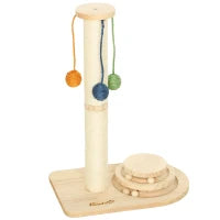 Tiragraffi per Gatti Altezza 56,5 cm con 3 Palline Appese, Legno Naturale