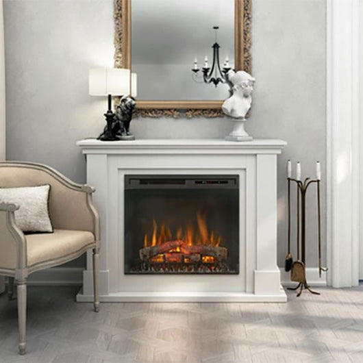 Camino Elettrico Riscaldante Da Pavimento Autoportante a LED - 23" - Bianco lucido - 110 x 89.7 x 30 - LUENA