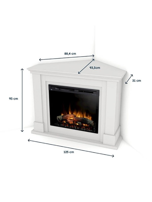 Caminetto Elettrico Angolare da pavimento A Libera Installazione 26' Bianco - LUENA