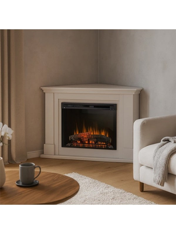 Caminetto Elettrico Angolare da pavimento A Libera Installazione 26' Bianco - LUENA
