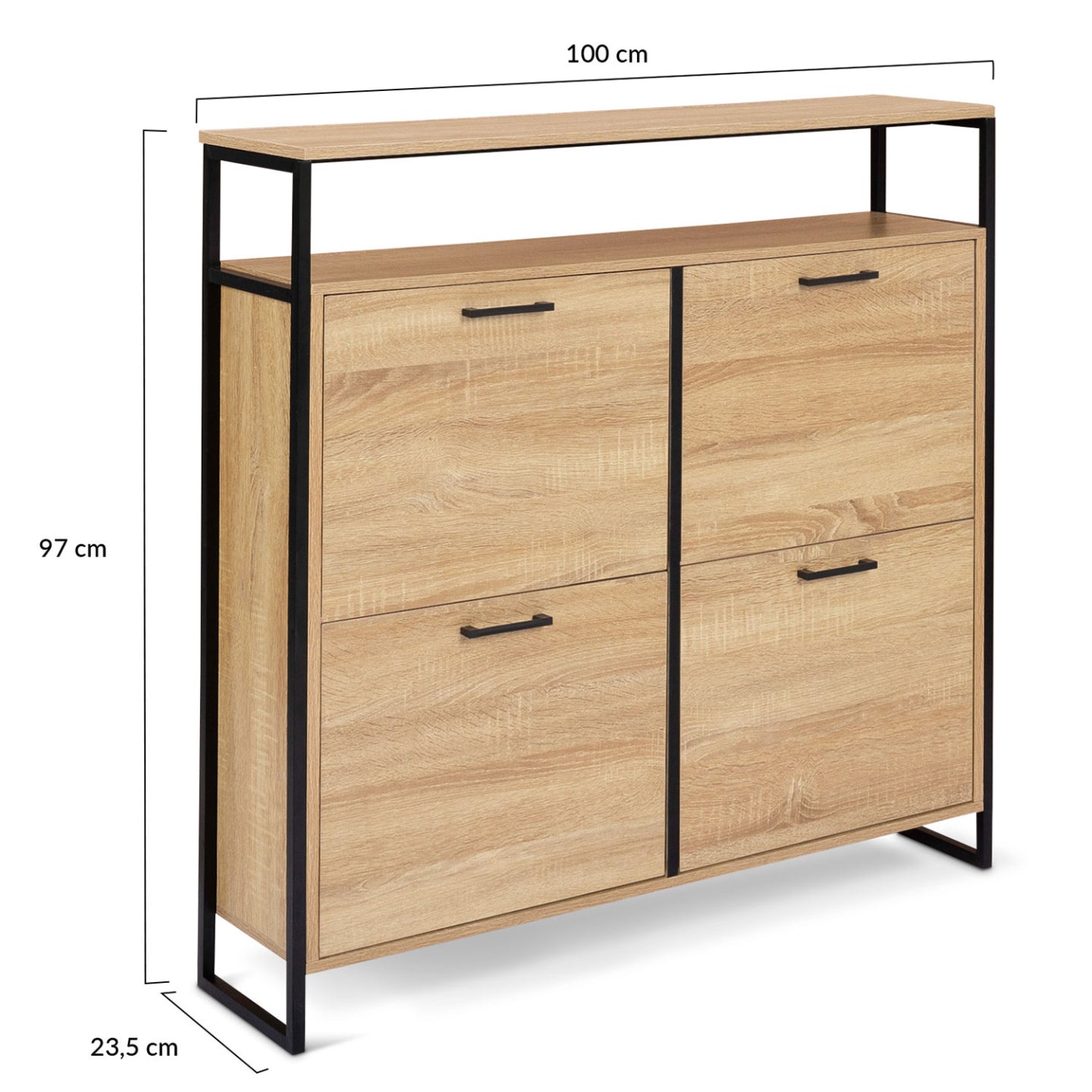 IDMarket - LUIS Scarpiera a 4 ante con ripiano superiore dal design industriale