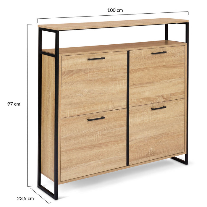 IDMarket - LUIS Scarpiera a 4 ante con ripiano superiore dal design industriale