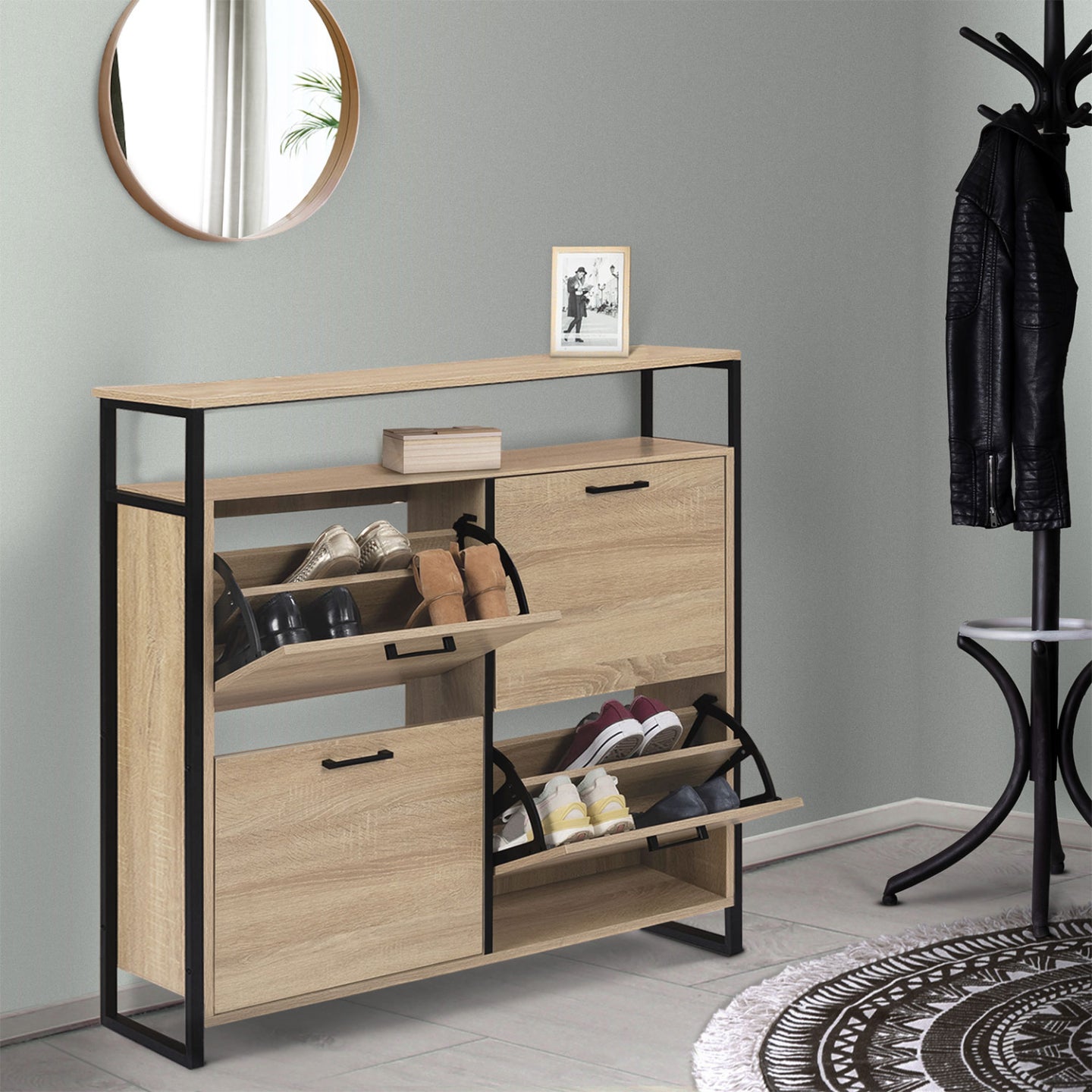 IDMarket - LUIS Scarpiera a 4 ante con ripiano superiore dal design industriale