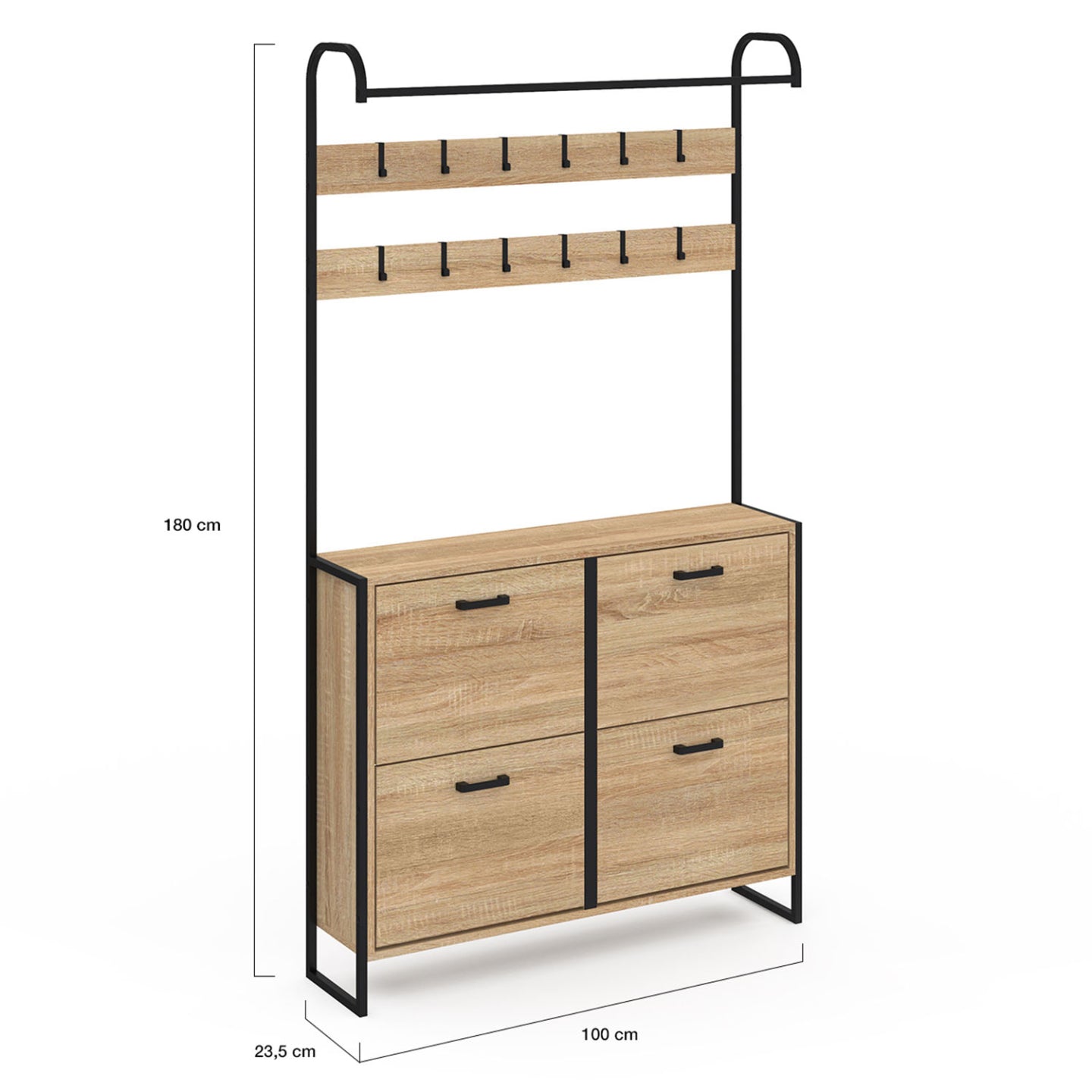 IDMarket - LUIS Scarpiera da corridoio a 4 ante dal design industriale