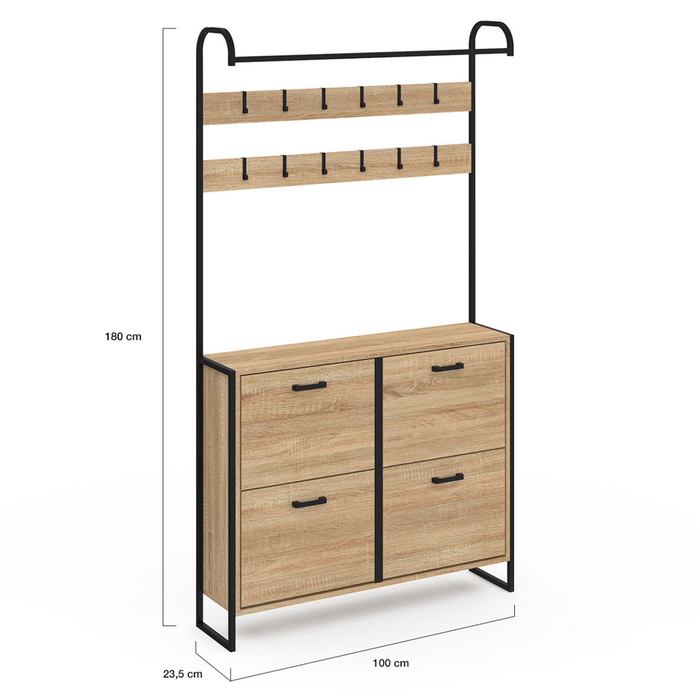 IDMarket - LUIS Scarpiera da corridoio a 4 ante dal design industriale