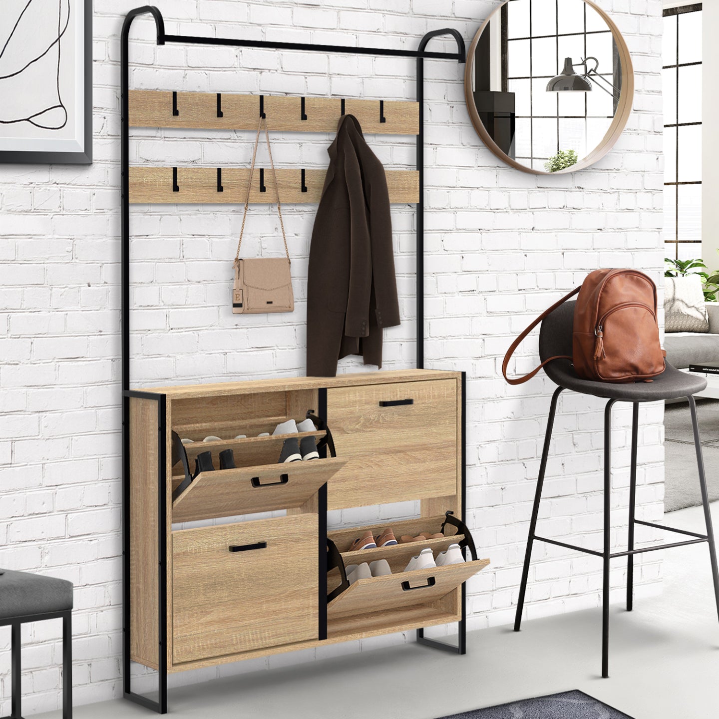 IDMarket - LUIS Scarpiera da corridoio a 4 ante dal design industriale