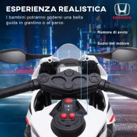 Moto Elettrica per Bambini con Licenza HONDA, Batteria 6V Ricaricabile, Velocità 3km/h, Bianco