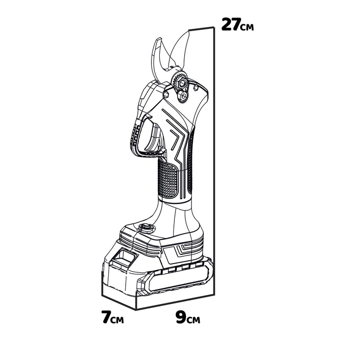 Luzas 20 - Forbici per potatura a batteria, cesoie elettriche Alfa Line, diametro di taglio 3,2 cm, 1 batteria 2a + 1 batteria 4a + caricabatteria