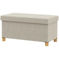 Panca Contenitore Pieghevole da 67L, Coperchio Imbottito e Rivestimento Vellutato, 76x38x38cm, Crema