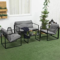 Set da Giardino da 4 Pezzi con Divano a Due Posti, 2 Poltrone e 1 Tavolino, per 4 Persone, Grigio