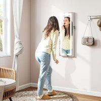 Specchio portagioie con LED da parete, con chiave, 37 x 10,5 x 108 cm, Bianco