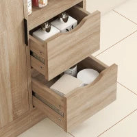 Mobile Bagno Salvaspazio Slim con 2 Cassetti, Ripiani e Armadietto, 50x25x100 cm, Legno Naturale