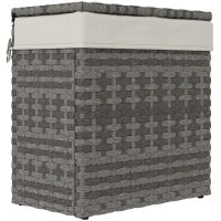Cesta Contenitore da Giardino e Casa in Rattan con Tessuto Interno, 57x34x62cm, Grigio