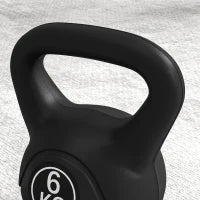 Kettlebell 6kg in Plastica e Sabbia con Base Piatta e Impugnatura, 20x13x22 cm, Nero