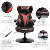 Sedia da Gaming, Sedia Ergonomica per Computer con Funzione Basculante, Sedia Girevole, Regolabile in Altezza, Acciaio, 67 x 75 x 106-112cm, Nero e Rosso