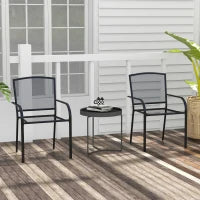 Set 2 Sedie da Giardino Impilabili Salvaspazio con Braccioli in Acciaio, Nero