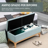 Panca Imbottita Contenitore in Tessuto con Design Scandinavo, 110x39x45Acm - Azzurro