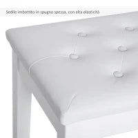 Sgabello Pianoforte Professionale con Vano Portaoggetti Ecopelle, Legno 76 × 36 × 50cm Bianco