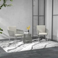 Set da Esterno con Tavolino in Vetro e 2 Sedie da Giardino in Rattan Stile Boho, Grigio Chiaro