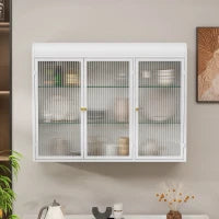 Armadio a Muro a 3 Ante in Vetro con Design Curvo, Spazio di Archiviazione Versatile，per Soggiorno e Bagno, 90×20×70 cm, Bianco