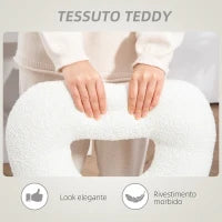 Sedia da Ufficio Imbottita con Schienale a Cuore e Rotelle, in Velluto Teddy e Plastica, 45x56x78-88 cm, Bianco