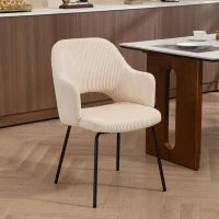 Sedia rivestita in Velluto a Coste, con Forma a Conchiglia e Gambe in Metallo, Beige