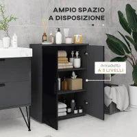 kleankin Mobiletto Bagno 2 Ante in Legno con 3 Ripiani e Chiusura Ammortizzata, 60x30x82cm, Nero