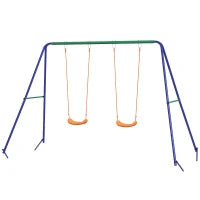 Altalena per Bambini 3-8 Anni con 2 Seggiolini e 4 Picchetti, in Metallo e PP, 269x160x180 cm