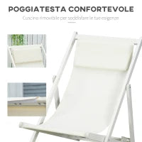 Set 2 Sedie Poltrona Sdraio da Esterni Pieghevoli e Reclinabili in Alluminio, 96.5x58x91.5 cm, Beige