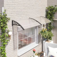 Pensilina Tettoia da Esterno 195x75cm, Tettoia per Esterno in Policarbonato e Alluminio, per Balcone Finestre e Porte, Trasparente