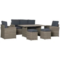 Set Salotto da Giardino in Rattan PE con Divano 3 Posti, 2 Poltrone, 2 Sgabelli e Tavolo, Grigio