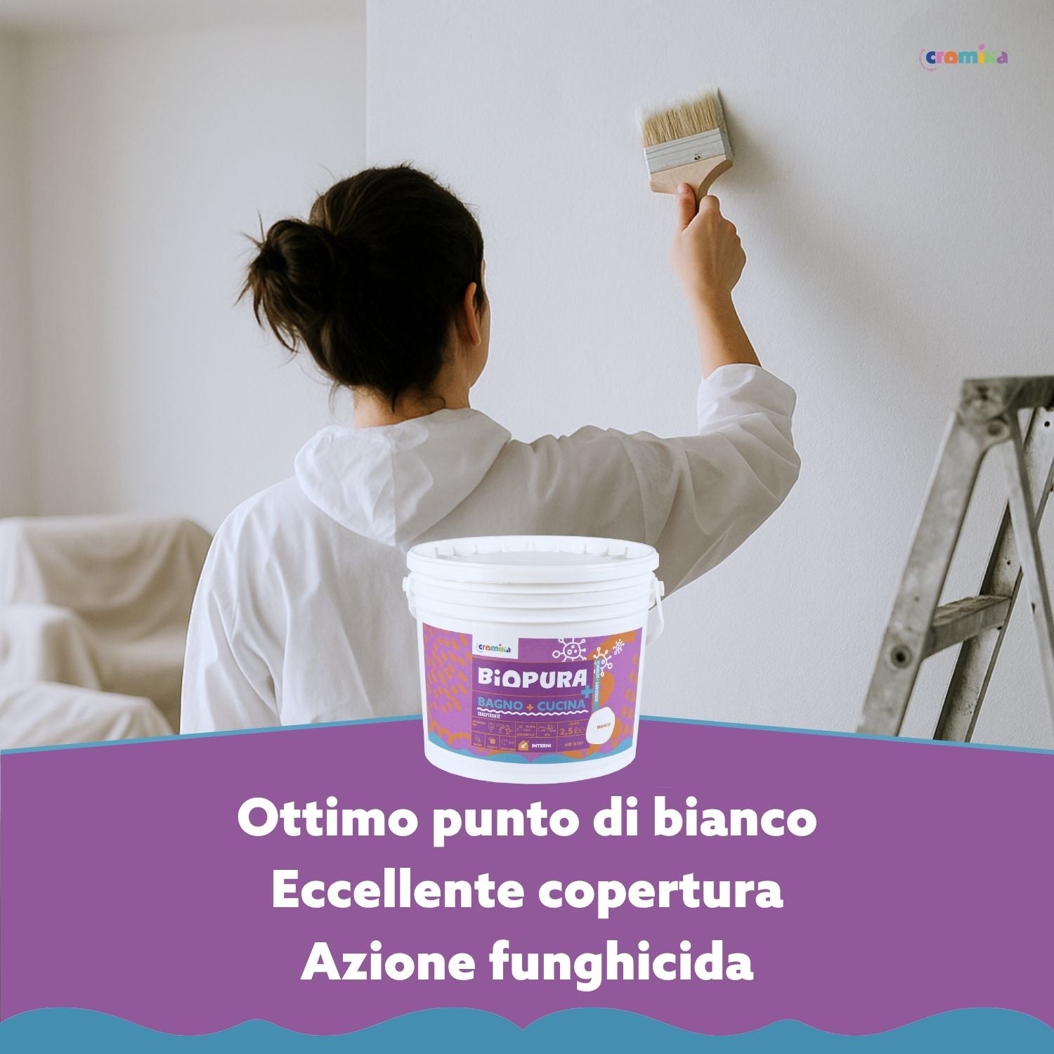 Idropittura traspirante antimuffa interni bagno cucina linea biopura cromika *** formato 2.5 lt, confezione 1