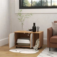 Mobile per lettiera maisonette per gatti su piedi, 2 in 1 porte stile scandinavo 80 x 48 x 48 cm naturale e bianco