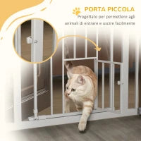 Cancellino per Cani Regolabile Alto con Porta Piccola e Chiusura Automatica, 74-80x104cm, Bianco